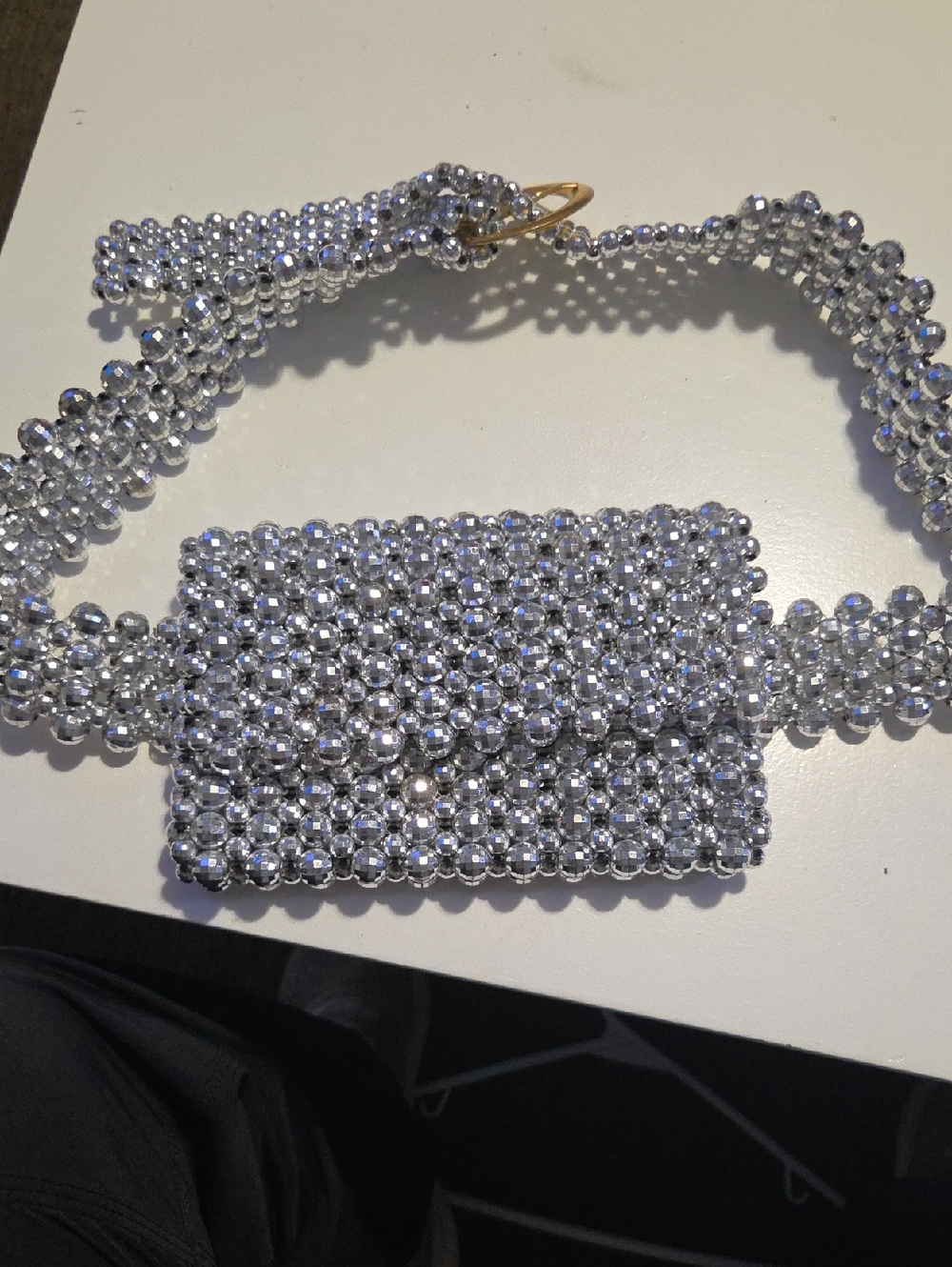 Silver Beaded Mini Belt Bag
